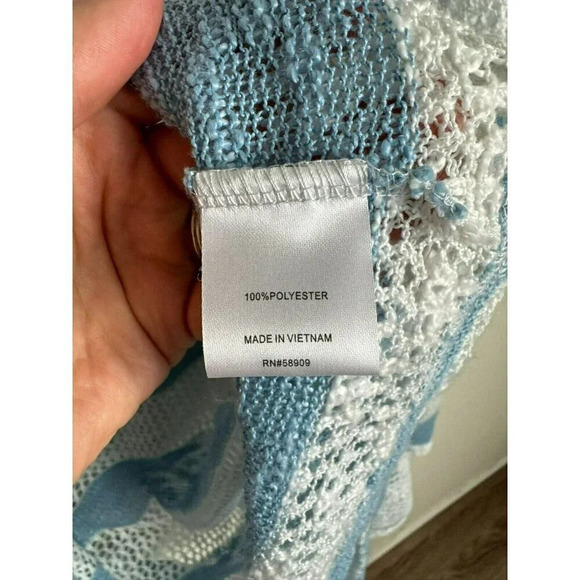 Retro Threads Open Knit Cardigan Size medium blue white striped crochet Boho - Picture 8 of 9